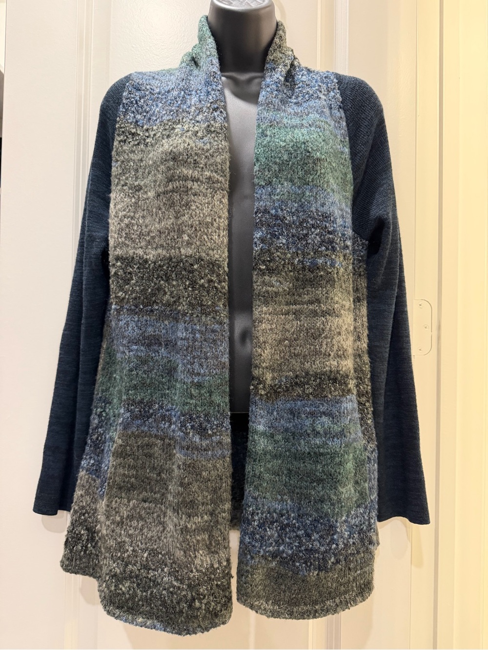 Coldwater Creek Wool Blend Striped Open Front Cardigan Blue S 8